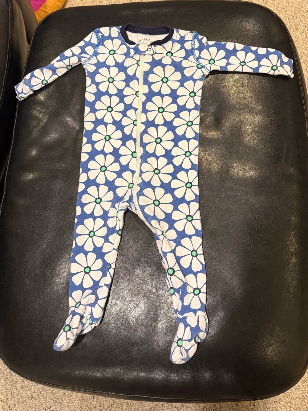 Primary Blue and White Daisy Footed One-Piece 6-9m
